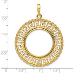 이미지를 갤러리 뷰어에 로드 , 14k Yellow Gold Prong Coin Bezel Holder for 22mm Coins or 1/4 oz American Eagle US $5 Dollar Jamestown 1/4 oz Panda 2 Rand Greek Key Pendant Charm
