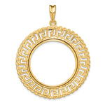 Load image into Gallery viewer, 14K Yellow Gold Greek Key Rope 1/2 oz American Eagle Panda US $10 Dollar Liberty Indian Coin Holder Bezel Pendant Charm Prong for 27 mm Coins
