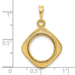 Load image into Gallery viewer, 14k Yellow Gold Diamond Shaped Beaded Prong Coin Bezel Holder Pendant Charm for 13mm Coins United States US 1 Dollar Type 1 Mexican 2 Peso
