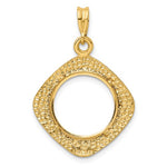Load image into Gallery viewer, 14k Yellow Gold Prong Coin Bezel Holder for 15mm Coins or US $1 Dollar Type 2 Diamond Shaped Beaded Pendant Charm
