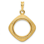 Lade das Bild in den Galerie-Viewer, 14k Yellow Gold Prong Coin Bezel Holder for 15mm Coins or US $1 Dollar Type 2 Diamond Shaped Beaded Pendant Charm
