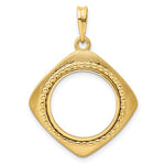 Charger l&#39;image dans la galerie, 14k Yellow Gold Prong Coin Bezel Holder for 16.5mm Coins or 1/10 oz American Eagle 1/10 oz Krugerrand Diamond Shaped Beaded Pendant Charm
