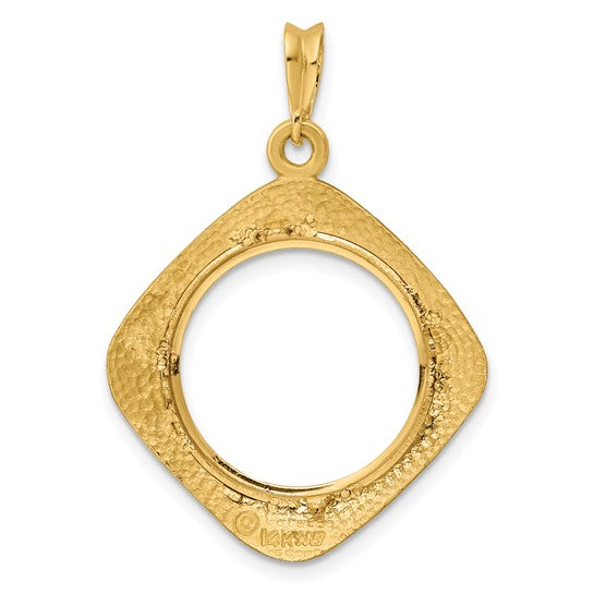 14k Yellow Gold Prong Coin Bezel Holder for 17.8mm Coins or US $2.50 Dollar Liberty US $2.50 Dollar Indian Barber Dime Mercury Dime Diamond Shaped Beaded Pendant Charm