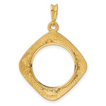 Carica l&#39;immagine nel visualizzatore di Gallery, 14k Yellow Gold Prong Coin Bezel Holder for 17.8mm Coins or US $2.50 Dollar Liberty US $2.50 Dollar Indian Barber Dime Mercury Dime Diamond Shaped Beaded Pendant Charm
