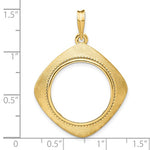 Afbeelding in Gallery-weergave laden, 14k Yellow Gold Prong Coin Bezel Holder for 20mm Coins or 1/4 oz Kangaroo Diamond Shaped Beaded Pendant Charm
