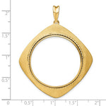 Load image into Gallery viewer, 14k Yellow Gold Prong Coin Bezel Holder for 30mm Coins or 1/2 oz Maple Leaf or 1/2 oz Cat Diamond Shaped Beaded Pendant Charm
