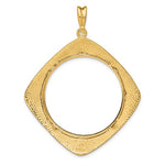 Lade das Bild in den Galerie-Viewer, 14k Yellow Gold Prong Coin Bezel Holder for 32.7mm Coins or 1 oz American Eagle or 1 oz Cat or 1 oz Krugerrand Diamond Shaped Beaded Pendant Charm
