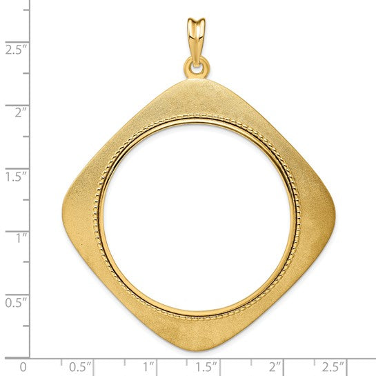 14k Yellow Gold Prong Coin Bezel Holder for 39.5mm Coins or 4 Ducat Diamond Shaped Beaded Pendant Charm