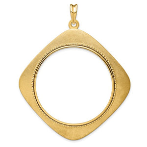 14k Yellow Gold Prong Coin Bezel Holder for 39.5mm Coins or 4 Ducat Diamond Shaped Beaded Pendant Charm