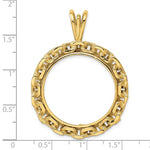 Load image into Gallery viewer, 14k Yellow Gold Prong Coin Bezel Holder for 27mm Coins or 1/2 oz American Eagle or US $10 Dollar Liberty Indian or 1/2 oz Panda Chain Design Border Pendant Charm
