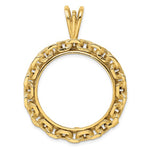 Lade das Bild in den Galerie-Viewer, 14k Yellow Gold Prong Coin Bezel Holder for 27mm Coins or 1/2 oz American Eagle or US $10 Dollar Liberty Indian or 1/2 oz Panda Chain Design Border Pendant Charm

