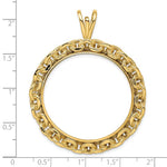 Carica l&#39;immagine nel visualizzatore di Gallery, 14k Yellow Gold Prong Coin Bezel Holder for 32.7mm Coins or 1 oz American Eagle or 1 oz Cat or 1 oz Krugerrand Chain Design Border Pendant Charm
