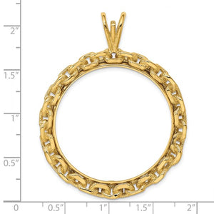 14k Yellow Gold Prong Coin Bezel Holder for 34.2mm Coins or $20 Dollar Liberty or US $20 Saint Gaudens Chain Design Border Pendant Charm