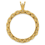 Load image into Gallery viewer, 14k Yellow Gold Prong Coin Bezel Holder for 34.2mm Coins or $20 Dollar Liberty or US $20 Saint Gaudens Chain Design Border Pendant Charm
