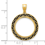 Load image into Gallery viewer, 14K Yellow Gold Diamond Cut And Black Enamel Greek Key US Dime 1/10 oz Panda Cat Coin Holder Bezel Pendant Charm Prong for 18 mm Coins
