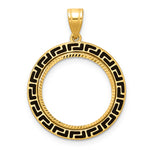 Load image into Gallery viewer, 14K Yellow Gold Diamond Cut And Black Enamel Greek Key US Dime 1/10 oz Panda Cat Coin Holder Bezel Pendant Charm Prong for 18 mm Coins
