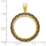 Load image into Gallery viewer, 14K Yellow Gold Diamond Cut And Black Enamel Greek Key 1/4 oz American Eagle Panda 2 Rand US $5 Jamestown Coin Holder Bezel Pendant Charm Prong for 22 mm Coins
