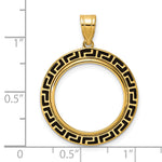 Load image into Gallery viewer, 14K Yellow Gold And Black Enamel Greek Key US Dime 1/10 oz Panda Cat Coin Holder Bezel Pendant Charm Prong for 18 mm Coins
