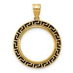 Load image into Gallery viewer, 14K Yellow Gold And Black Enamel Greek Key US Dime 1/10 oz Panda Cat Coin Holder Bezel Pendant Charm Prong for 18 mm Coins
