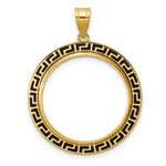 Charger l'image dans la galerie, 14K Yellow Gold And Black Enamel Greek Key 1/4 oz American Eagle Panda 2 Rand US $5 Jamestown Coin Holder Bezel Pendant Charm Prong for 22 mm Coins
