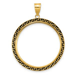 Carica l'immagine nel visualizzatore di Gallery, 14K Yellow Gold And Black Enamel Greek Key Old US Series 1 oz Panda Australian Nugget Kangaroo Koala Coin Holder Bezel Pendant Charm Prong for 32 mm Coins

