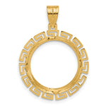 Load image into Gallery viewer, 14K Yellow Gold Diamond Cut Greek Key 1/10 oz American Eagle Krugerrand Coin Holder Bezel Pendant Charm Prong for 16.5 mm Coins
