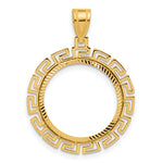 Load image into Gallery viewer, 14K Yellow Gold Diamond Cut Greek Key 1/10 oz American Eagle Krugerrand Coin Holder Bezel Pendant Charm Prong for 16.5 mm Coins
