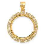 Indlæs billede til gallerivisning 14K Yellow Gold Diamond Cut Greek Key US Dime 1/10 oz Panda Cat Coin Holder Bezel Pendant Charm Prong for 18 mm Coins
