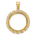Indlæs billede til gallerivisning 14K Yellow Gold Diamond Cut Greek Key US Dime 1/10 oz Panda Cat Coin Holder Bezel Pendant Charm Prong for 18 mm Coins
