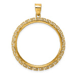 画像をギャラリービューアに読み込む, 14K Yellow Gold Diamond Cut Greek Key 1 oz American Eagle Cat Krugerrand Coin Holder Bezel Pendant Charm Prong for 32.7 mm Coins
