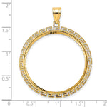 画像をギャラリービューアに読み込む, 14K Yellow Gold Diamond Cut Greek Key 1 oz American Eagle Cat Krugerrand Coin Holder Bezel Pendant Charm Prong for 32.7 mm Coins
