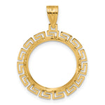 Indlæs billede til gallerivisning 14K Yellow Gold Textured Greek Key 1/10 oz American Eagle Krugerrand Coin Holder Bezel Pendant Charm Prong for 16.5 mm Coins
