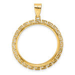Carica l'immagine nel visualizzatore di Gallery, 14K Yellow Gold Textured Greek Key 1/2 oz American Eagle Panda US $10 Dollar Liberty Indian Coin Holder Bezel Pendant Charm Prong for 27 mm Coins
