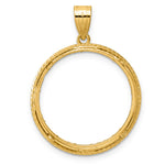 Load image into Gallery viewer, 14K Yellow Gold Diamond Cut Squares 1/4 oz American Eagle Panda 2 Rand US $5 Jamestown Coin Holder Bezel Pendant Prong for 22 mm Coins
