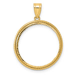 Load image into Gallery viewer, 14K Yellow Gold Diamond Cut Squares 1/4 oz American Eagle Panda 2 Rand US $5 Jamestown Coin Holder Bezel Pendant Prong for 22 mm Coins
