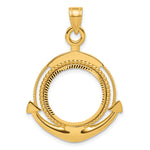 이미지를 갤러리 뷰어에 로드 , 14K Yellow Gold Diamond Cut Ships Anchor 1/10 oz American Eagle Krugerrand Coin Holder Bezel Pendant Prong for 16.5 mm Coins

