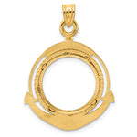 Load image into Gallery viewer, 14K Yellow Gold Diamond Cut Ships Anchor US Dime 1/10 oz Panda Cat Coin Holder Bezel Pendant Prong for 18 mm Coins
