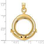 Load image into Gallery viewer, 14K Yellow Gold Diamond Cut Ships Anchor US Dime 1/10 oz Panda Cat Coin Holder Bezel Pendant Prong for 18 mm Coins
