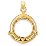 Load image into Gallery viewer, 14K Yellow Gold Diamond Cut Ships Anchor US Dime 1/10 oz Panda Cat Coin Holder Bezel Pendant Prong for 18 mm Coins
