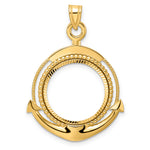 將圖片載入圖庫檢視器 14K Yellow Gold Diamond Cut Ships Anchor US Dime 1/10 oz Panda Cat Coin Holder Bezel Pendant Charm Prong for 18 mm Coins
