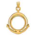 Load image into Gallery viewer, 14K Yellow Gold Beaded Ships Anchor 1/10 oz American Eagle Krugerrand Coin Holder Bezel Pendant Charm Prong for 16.5 mm Coins
