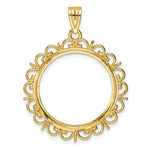 Load image into Gallery viewer, 14K Yellow Gold Coin Holder for 22mm Coins or 1/4 oz American Eagle US $5 Dollar Jamestown 1/4 oz Panda or 2 Rand Bezel Prong Pendant Charm
