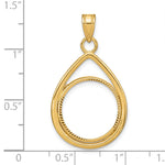 Lade das Bild in den Galerie-Viewer, 10K Yellow Gold Diamond Cut Teardrop 1/10 oz American Eagle Krugerrand Coin Holder Bezel Pendant Prong for 16.5 mm Coins
