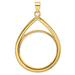 Indlæs billede til gallerivisning 10K Yellow Gold Diamond Cut Teardrop 1 oz American Eagle Cat Krugerrand Coin Holder Bezel Pendant Prong for 32.7 mm Coins
