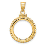 Load image into Gallery viewer, 14K Yellow Gold Diamond Cut Rope Edge 1/10 oz American Eagle Krugerrand Coin Holder Bezel Pendant Charm Screw Top for 16.5 mm Coins
