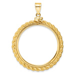 Indlæs billede til gallerivisning 14K Yellow Gold Diamond Cut Rope Edge 1 oz American Eagle Cat Krugerrand Coin Holder Bezel Pendant Charm Screw Top for 32.7 mm Coins
