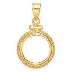 Load image into Gallery viewer, 14K Yellow Gold Rope Edge 1/20 oz Maple Leaf Panda Kangaroo 1/25 oz Cat Coin Holder Bezel Pendant Charm Screw Top for 14 mm Coins

