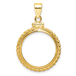 Indlæs billede til gallerivisning 14K Yellow Gold Rope Edge US Dime 1/10 oz Panda Cat Coin Holder Bezel Pendant Charm Screw Top for 18 mm Coins
