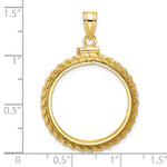 Загрузить изображение в средство просмотра галереи, 14K Yellow Gold Rope Edge 1/4 oz American Eagle Panda 2 Rand US $5 Jamestown Coin Holder Bezel Pendant Charm Screw Top for 22 mm Coins
