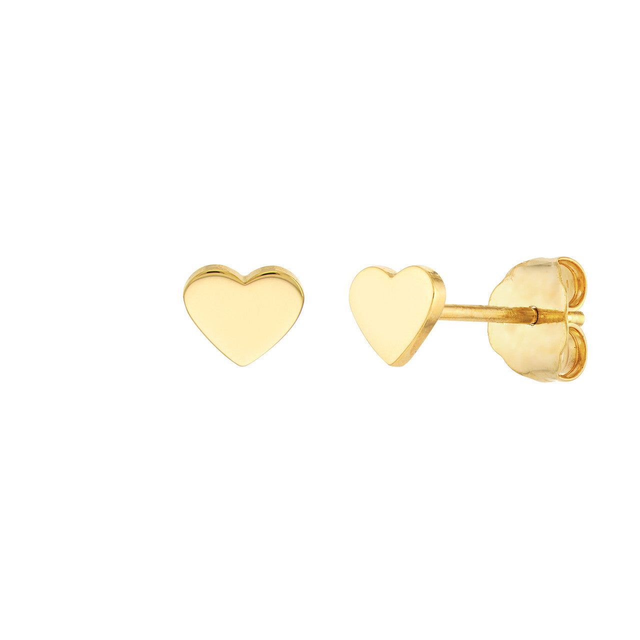 14k Yellow Gold Classic Flat Heart Stud Earrings Post Back